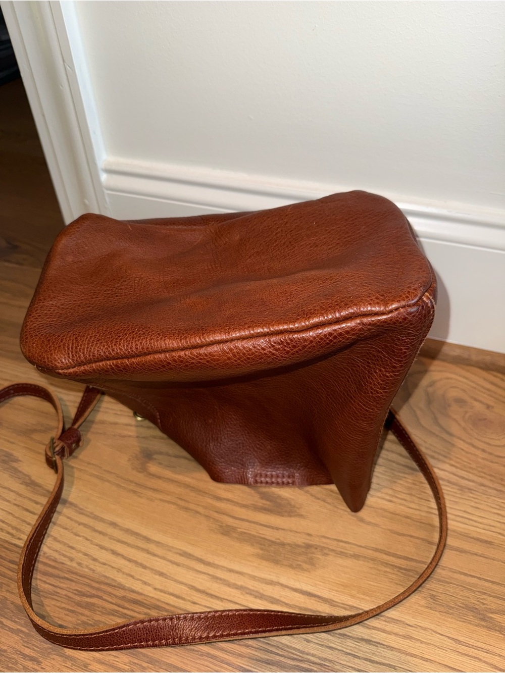 Portland Leather Brown Pebbled Leather Butterfly Bucket Bag - Picture 8 of 13